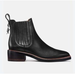COACH Women's Bowery Boots in Black Leather with Charm - Lightly Used - Size 9.5